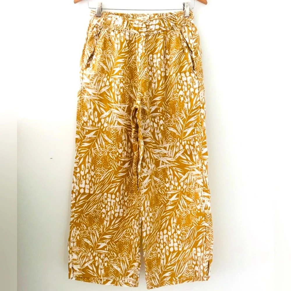 Christian Siriano 100% Linen Cropped Pant mustard Floral xSmall Pockets wide Leg